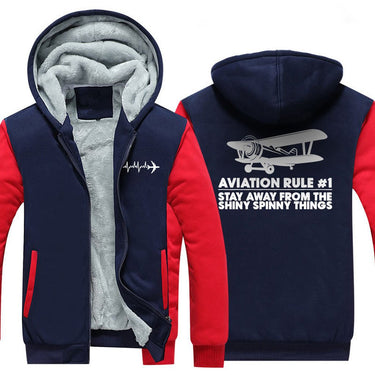 AVIATION RULE #1 STAY ALWAYS FROM THE SHINY SPINNY THINGS ZIPPER SWEATER THE AV8R